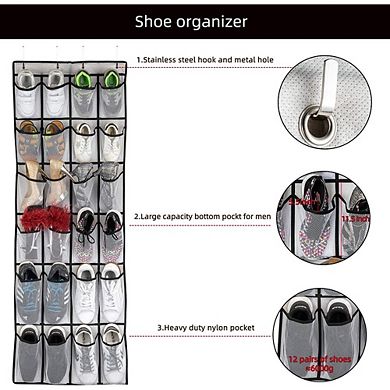 Over Door Hanging Shoe Organizer with 24 Large Mesh Pockets