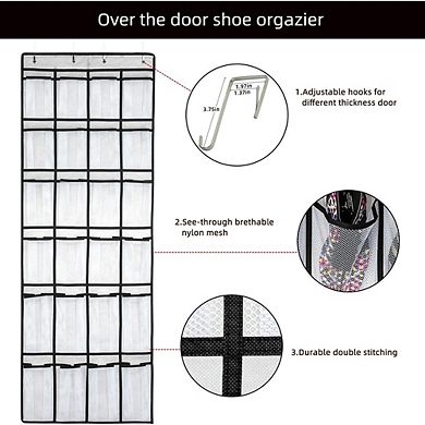 Over Door Hanging Shoe Organizer with 24 Large Mesh Pockets