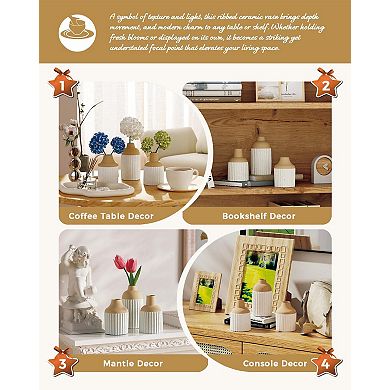 3-piece ceramic vase set, ribbed bud vases, suitable for flowers, modern Bohemian style home decor