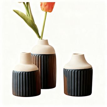 3 pc ceramic vase set, ribbed bud vases, suitable for flowers, modern Bohemian style home decor