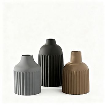 3 pc ceramic vase set, ribbed bud vases, suitable for flowers, modern Bohemian style home decor