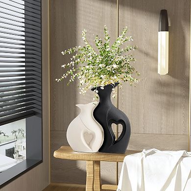 Ceramic Heart Vases Set 2 Modern Boho Hollow Decor