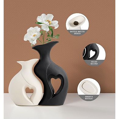 Ceramic Heart Vases Set 2 Modern Boho Hollow Decor