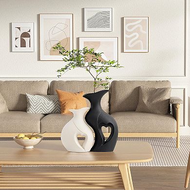 Ceramic Heart Vases Set 2 Modern Boho Hollow Decor