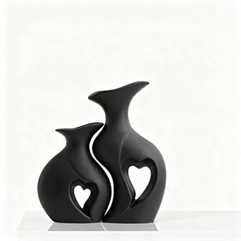Ceramic Heart Vases Set 2 Modern Boho Hollow Decor