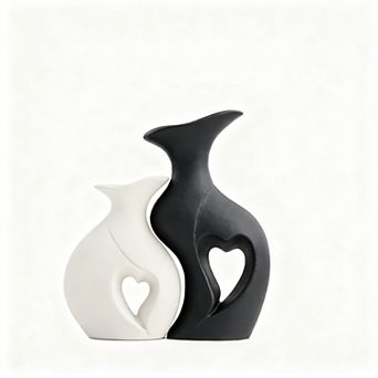 Ceramic Heart Vases Set 2 Modern Boho Hollow Decor