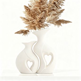 Ceramic Heart Vases Set 2 Modern Boho Hollow Decor