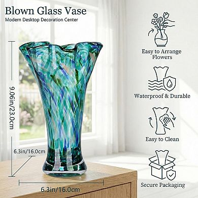 9-inch Hand-Blown Glass Vase Wide-Mouth Vase Home Decoration