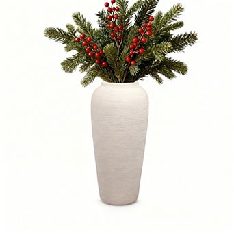 12 Inch Tall Ceramic Vase Cream Textured Farmhouse Home Decor