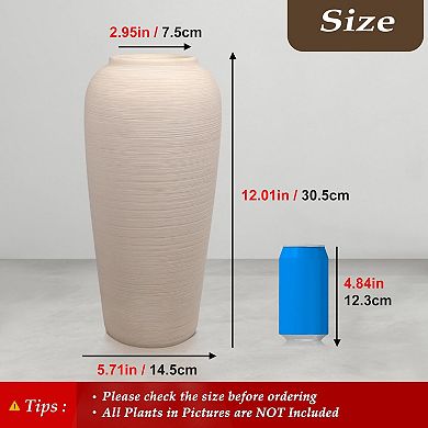 12 Inch Tall Ceramic Vase Cream Textured Farmhouse Home Decor