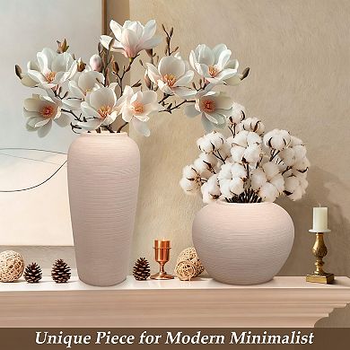 12 Inch Tall Ceramic Vase Cream Textured Farmhouse Home Decor