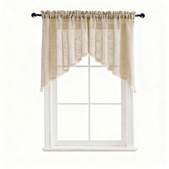 Linen Textured Swag Curtain Valance 36x36 Light Filtering Rod Pocket Kitchen Bedroom 2 pc