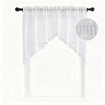 Linen Textured Swag Curtain Valance 36x36 Light Filtering Rod Pocket Kitchen Bedroom 2 pc