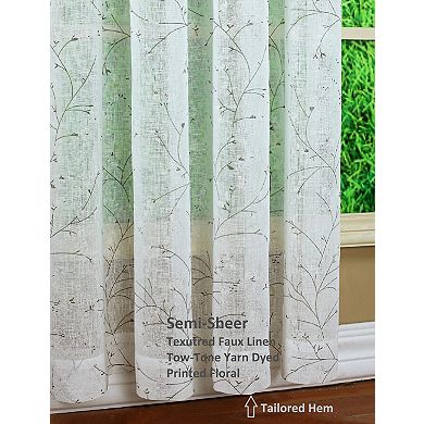 Willow Tree Imitation Linen Print Decorative Curtain 38 Inches 56 Inches Wide Sheer Curtain Pair