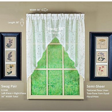 Willow Tree Imitation Linen Print Decorative Curtain 38 Inches 56 Inches Wide Sheer Curtain Pair