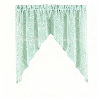 Willow Tree Imitation Linen Print Decorative Curtain 38 in 56 in Wide Sheer Curtain Pair