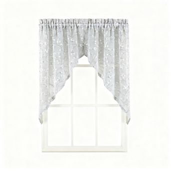 Willow Tree Imitation Linen Print Decorative Curtain 38 in 56 in Wide Sheer Curtain Pair