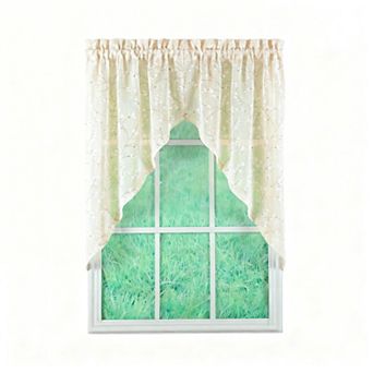 Willow Tree Imitation Linen Print Decorative Curtain 38 in 56 in Wide Sheer Curtain Pair