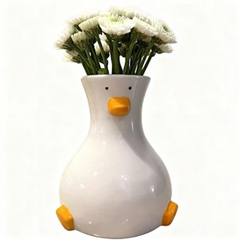Handcrafted Ceramic Duck Vase White Modern Round Table Decor