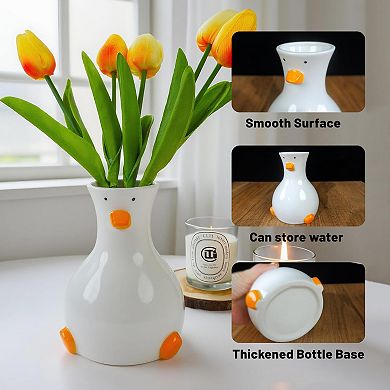 Handcrafted Ceramic Duck Vase White Modern Round Table Decor