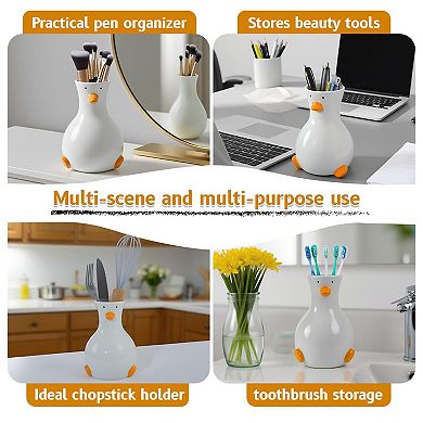 Handcrafted Ceramic Duck Vase White Modern Round Table Decor
