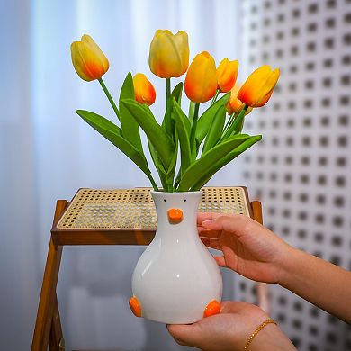 Handcrafted Ceramic Duck Vase White Modern Round Table Decor