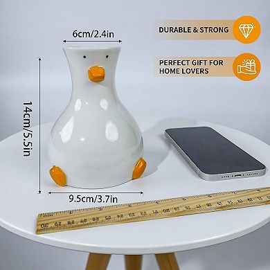 Handcrafted Ceramic Duck Vase White Modern Round Table Decor