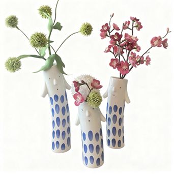 Family Face Vases Set of 3 Handmade Ceramic Bud Vases Modern Home Decor Small Flower Holders