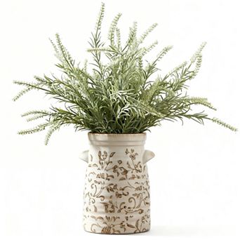 Ceramic rustic style double-handled vase, 7.6 in ice crack vintage farmhouse flowers