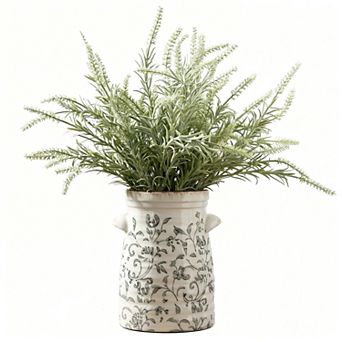Ceramic rustic style double-handled vase, 7.6 in ice crack vintage farmhouse flowers