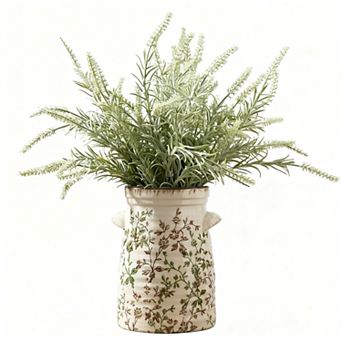 Ceramic rustic style double-handled vase, 7.6 in ice crack vintage farmhouse flowers