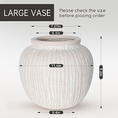 Large Rustic Minimalist Vase 11" Distressed Round Floor Farmhouse