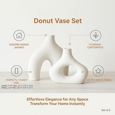 Donut Vase Set, 2-Piece Ceramic Hollow Desktop Ornaments, Living Room Office Home Decor