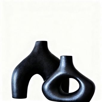 Donut Vase Set, 2 pc Ceramic Hollow Desktop Ornaments, Living Room Office Home Decor