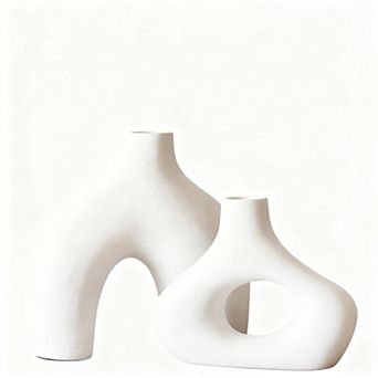 Donut Vase Set, 2 pc Ceramic Hollow Desktop Ornaments, Living Room Office Home Decor