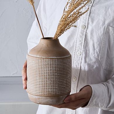Ceramic Sand Glaze Vase 7.4" Rustic Farmhouse Boho Decor Flower Pot