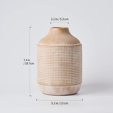 Ceramic Sand Glaze Vase 7.4" Rustic Farmhouse Boho Decor Flower Pot