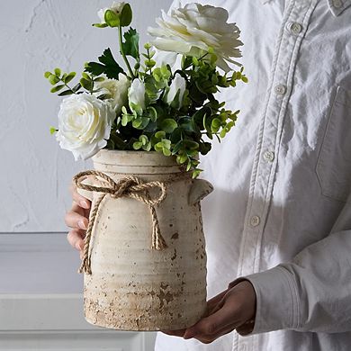 Ceramic Vase 8 Inch Rustic Distressed Pottery Home Decor Shelf Mantle Table