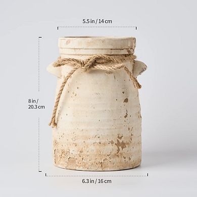 Ceramic Vase 8 Inch Rustic Distressed Pottery Home Decor Shelf Mantle Table