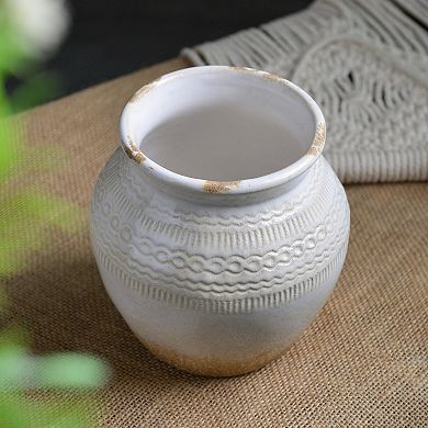 Ceramic Rustic Farmhouse Vase White Distressed Flower Home Decor Boho Centerpiece