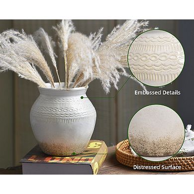 Ceramic Rustic Farmhouse Vase White Distressed Flower Home Decor Boho Centerpiece