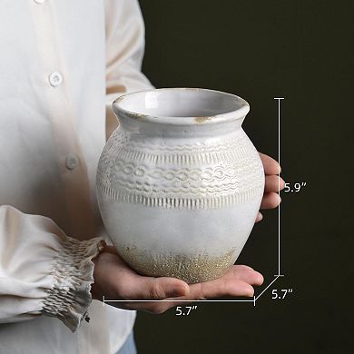 Ceramic Rustic Farmhouse Vase White Distressed Flower Home Decor Boho Centerpiece
