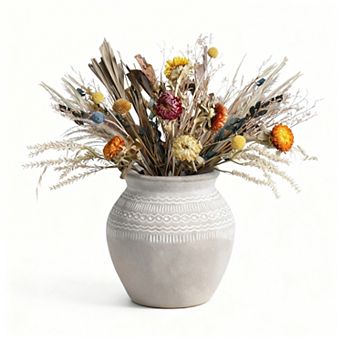 Ceramic Rustic Farmhouse Vase White Distressed Flower Home Decor Boho Centerpiece