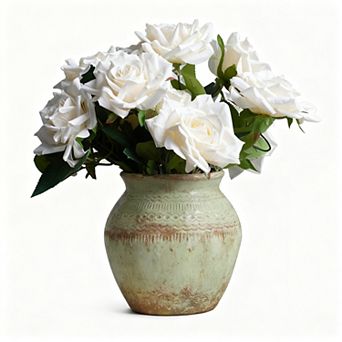 Ceramic Rustic Farmhouse Vase White Distressed Flower Home Decor Boho Centerpiece