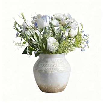 Ceramic Rustic Farmhouse Vase White Distressed Flower Home Decor Boho Centerpiece