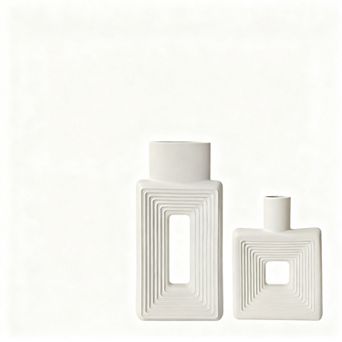 Ceramic Vase Set of 2, Square, Rustic Minimalist, Nordic Bohemian, Living Room Decoration