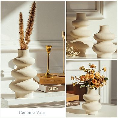 Ceramic Vases Set 2 Modern Round Dried Flower Boho Centerpieces Wedding Living Room Office Bedroom