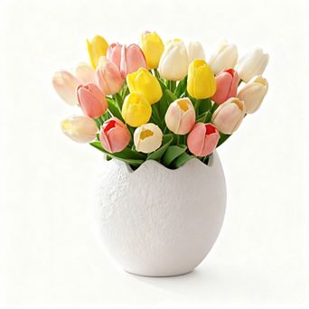 Easter Egg Ceramic Vase 6.7 Inch White Flower Pot Home Decor Spring Office