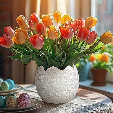 Easter Egg Ceramic Vase 6.7 Inch White Flower Pot Home Decor Spring Office