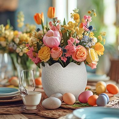 Easter Egg Ceramic Vase 6.7 Inch White Flower Pot Home Decor Spring Office